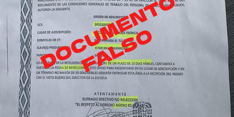 Alerta IEEPO sobre falsificación de órdenes de adscripción de plazas docentes